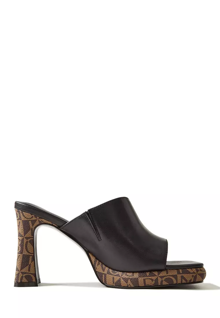 Discount on Bonia  shoes - SKU: Black Monogram Heeled Sandals