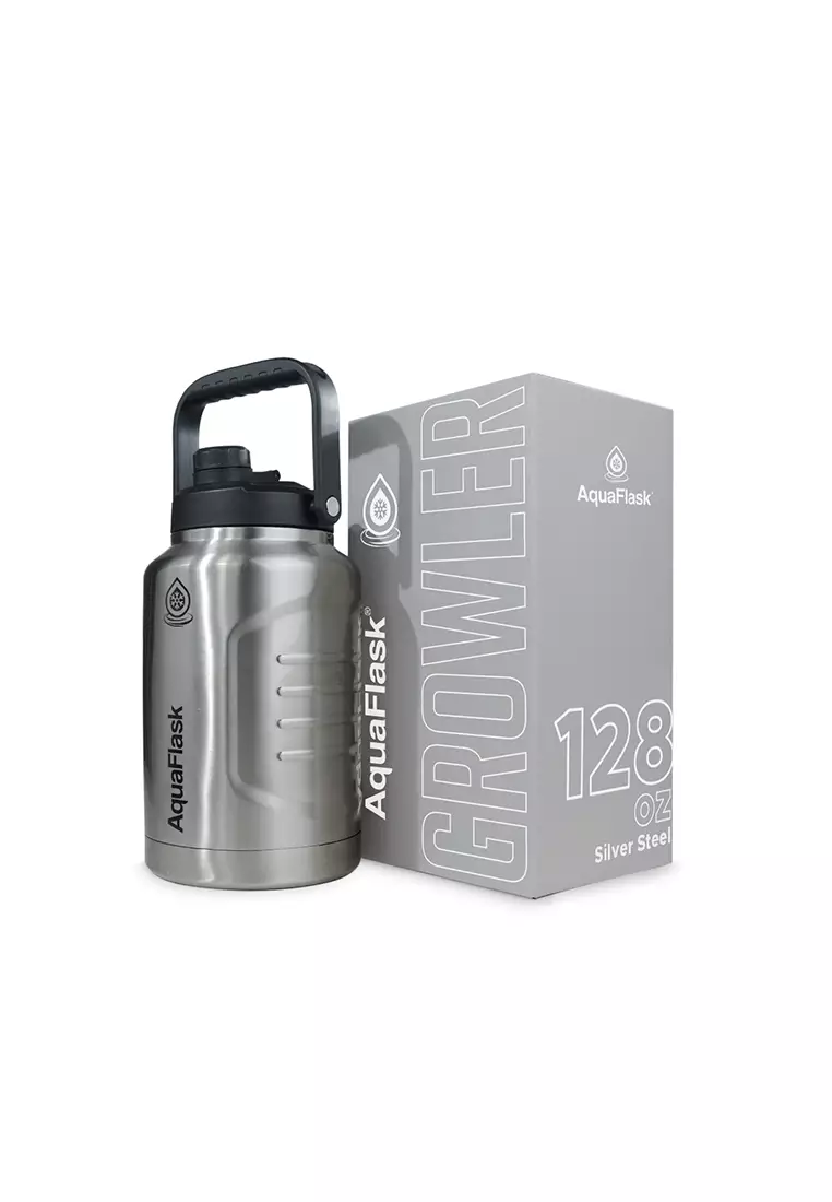 128oz V2 Growler Silver Steel Wide Mouth Water Bottle