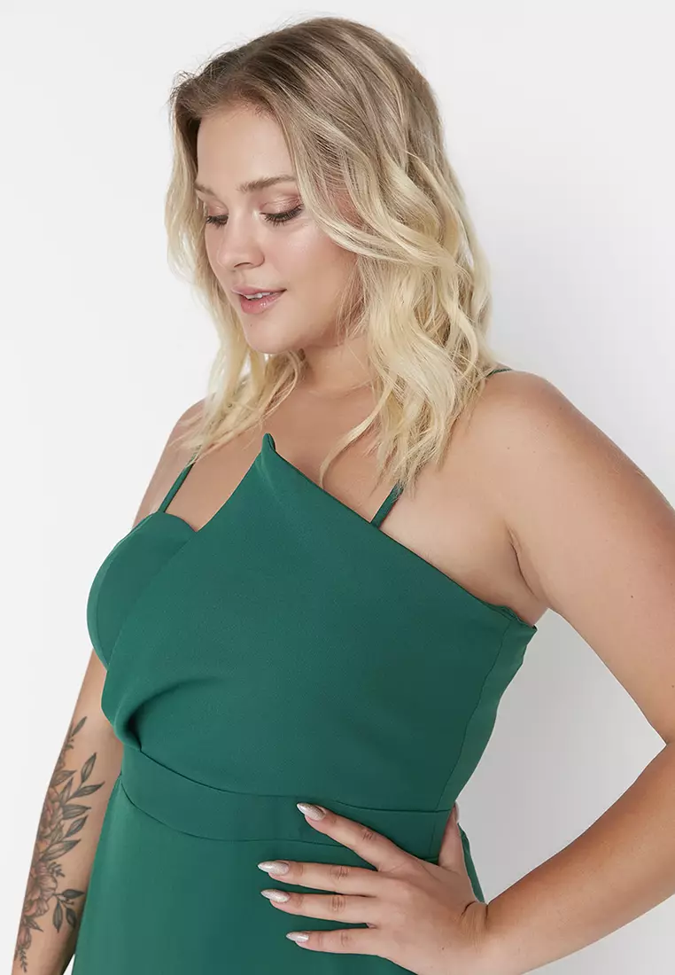 Plus Size Fitted Asymmetrical Midi Dress