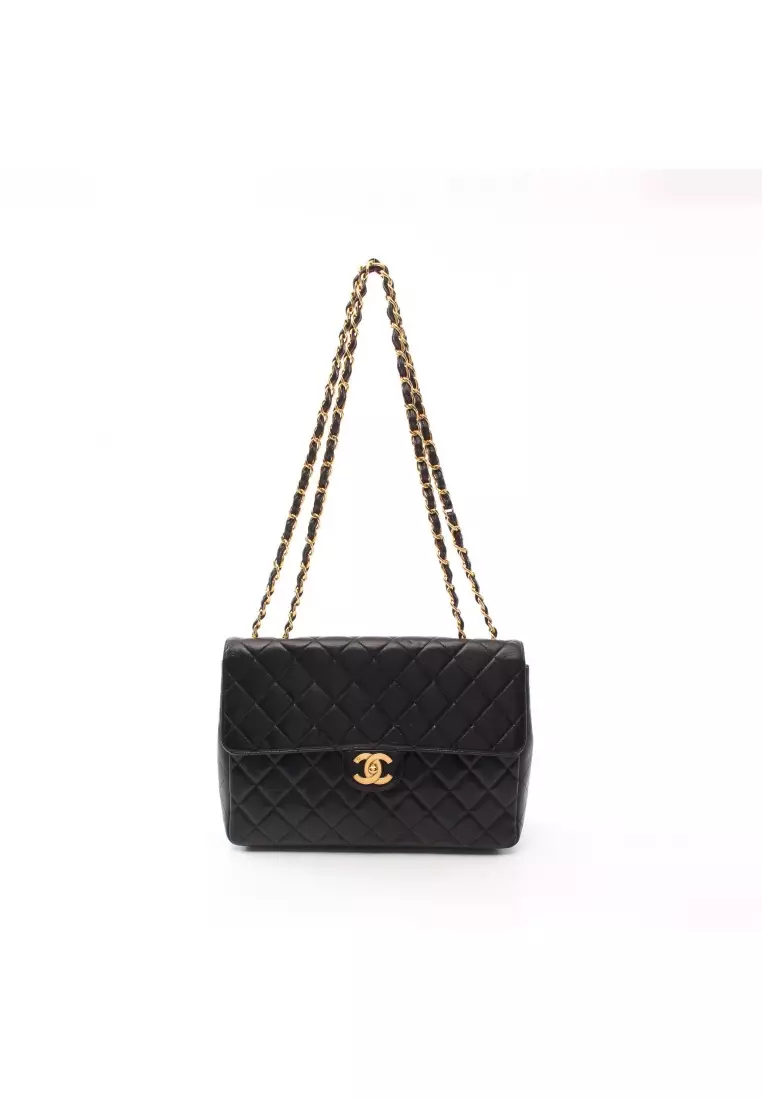 Buy Chanel Pre-loved CHANEL Decamatlassé 30 single flap W chain shoulder bag  lambskin black gold hardware Online
