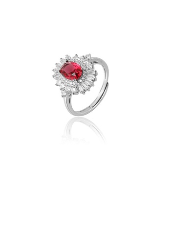Glamorousky white 925 Sterling Silver Elegant Bright Flower Red Cubic Zirconia Adjustable Ring 2170BAC3B12BF3GS_1