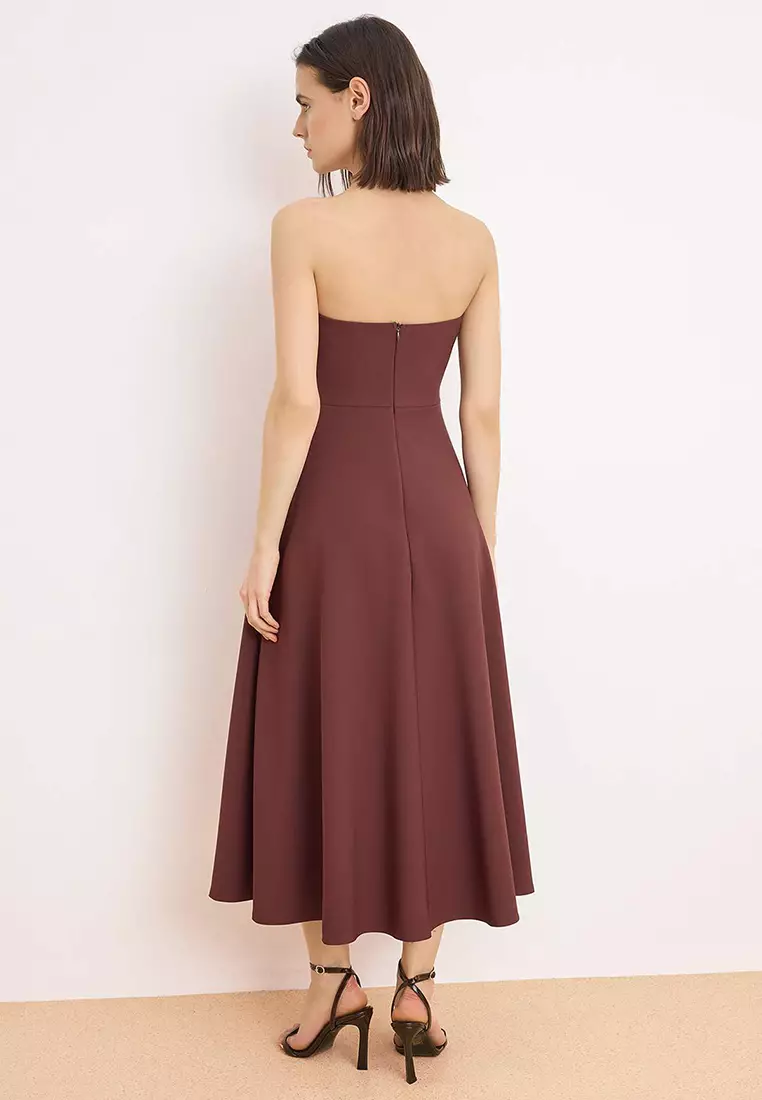 Brown Straight Skirt With Open Waist Woven Finike Maxi Unlined Stylish/Night Dress