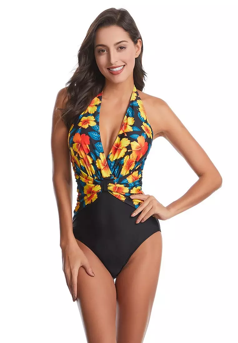 LYX2405 European Lady One Piece Swimwear Yellow