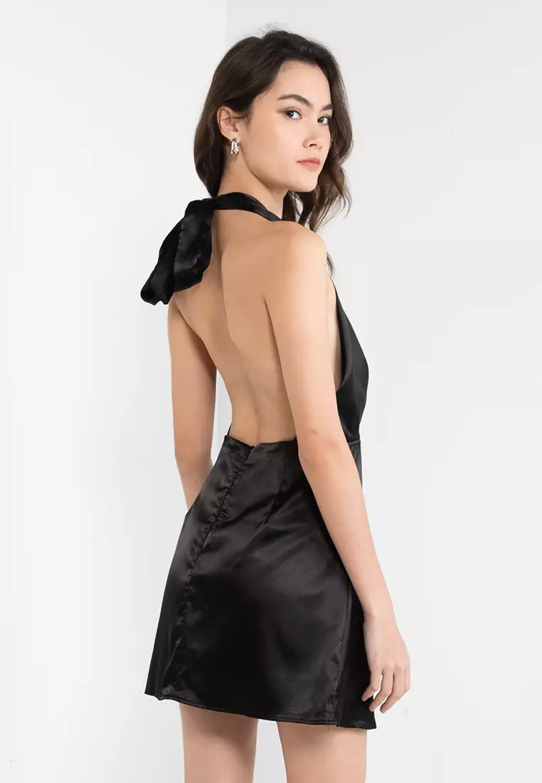 Buy KNUE Backless Wrap Hem Halter Dress in Black 2024 Online