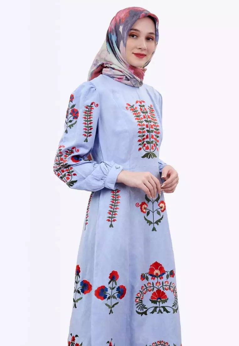 light blue embroidered dress