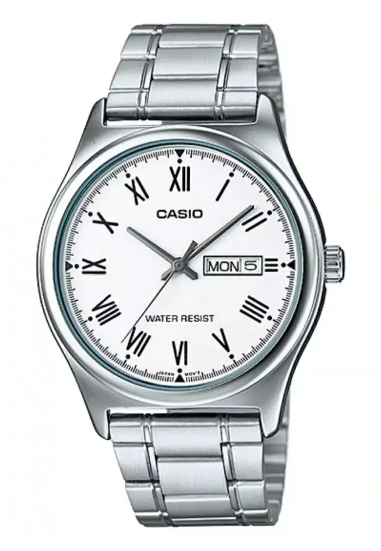 Casio Analog Jam Tangan Pria Silver Strap Rantai MTP V006D 7B Original