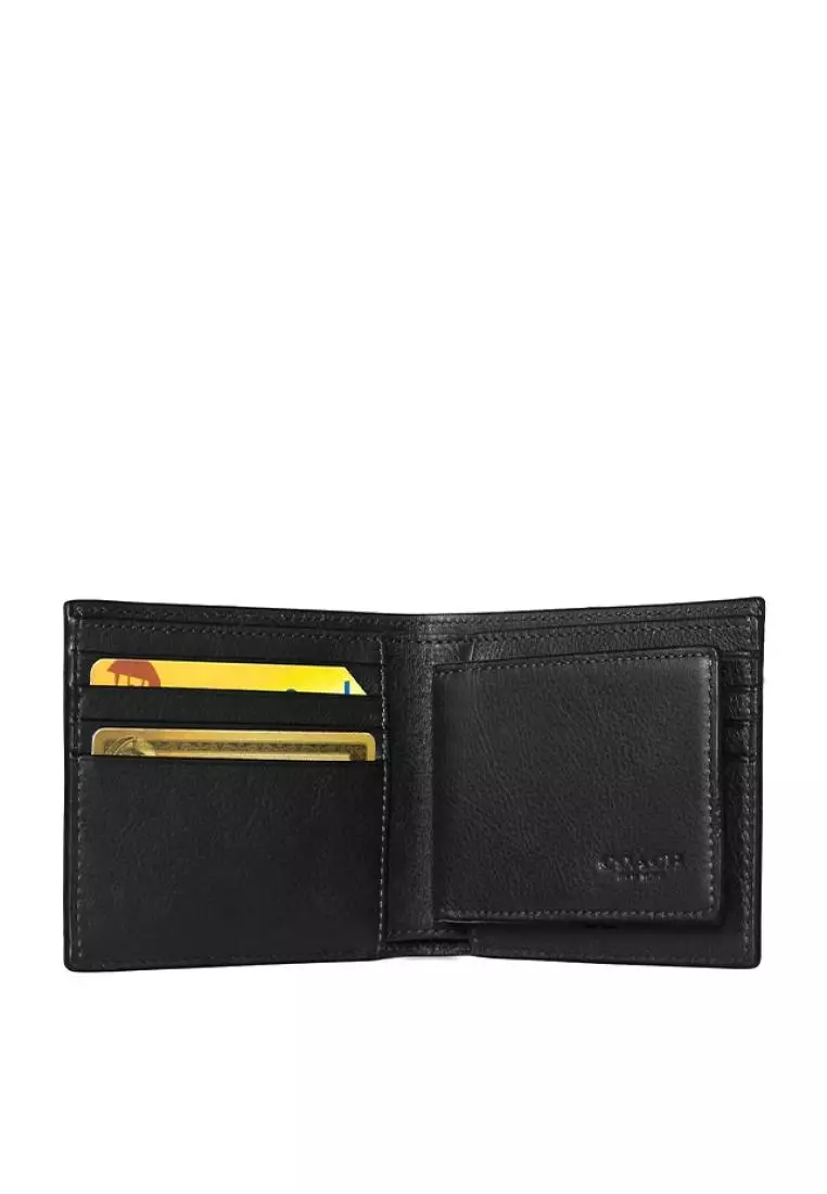 Coach Compact ID Sport Calf Wallet Black 3 In 1 Wallet Black