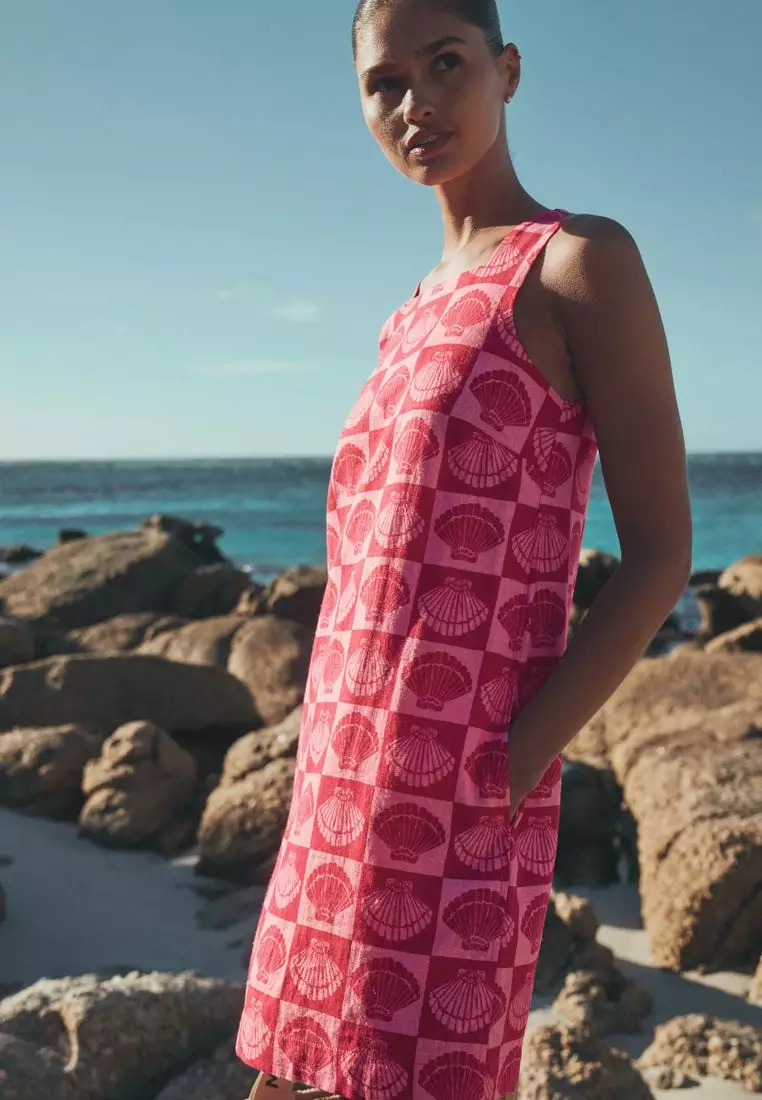 Square Neck Shift Mini Dress with Linen