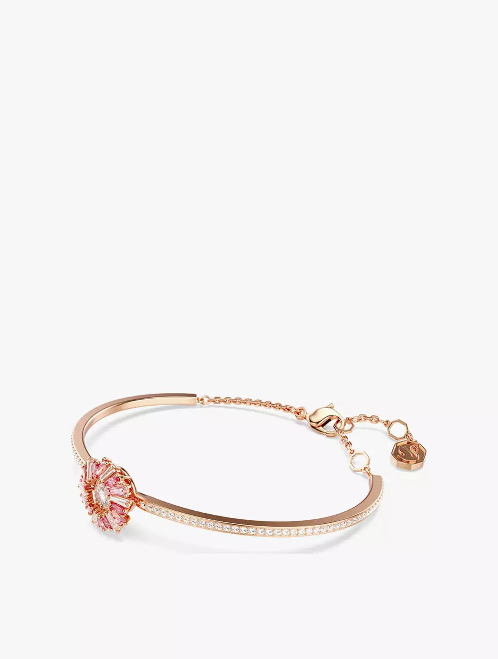Idyllia Bangle, Mixed Cuts, Flower, Pink, Rose Gold-Tone Plated - M - Pink