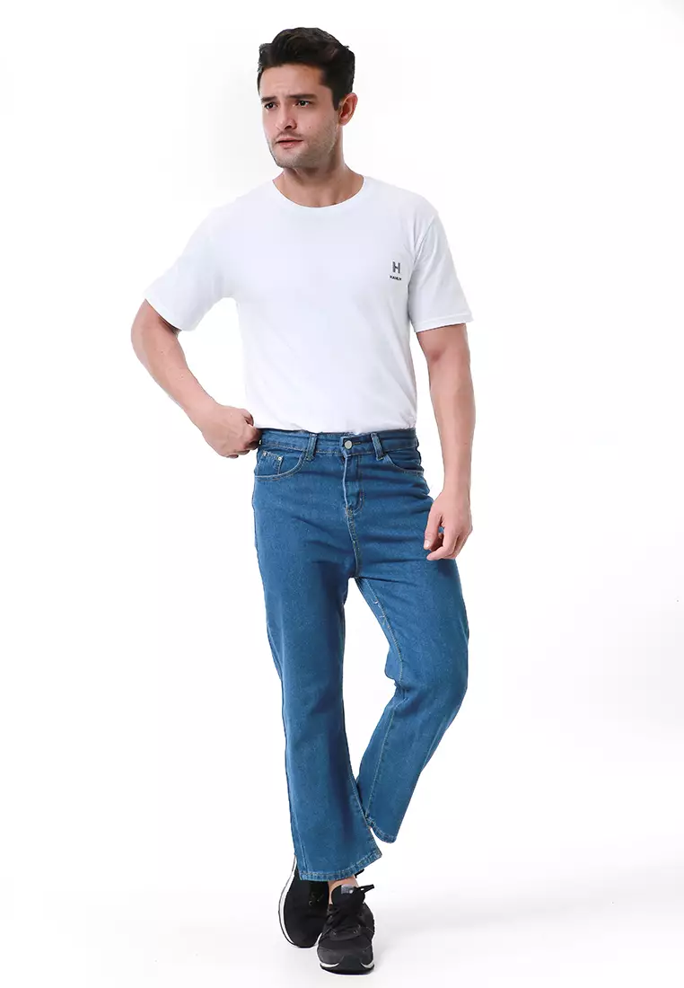 Nemanja Celana Jeans Pria Loose Straight Long Pants Korean Style Material Denim ORIGINAL - Dark Blue