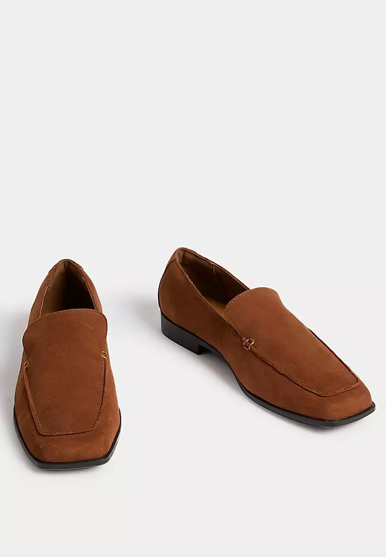 Wide Fit Leather Flat Loafers