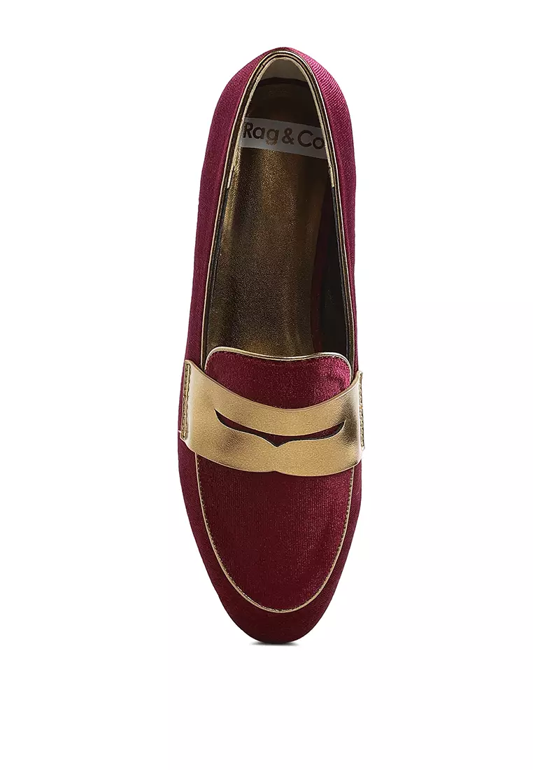 Sepatu Loafer Beludru Tali Penny Warna Burgundy