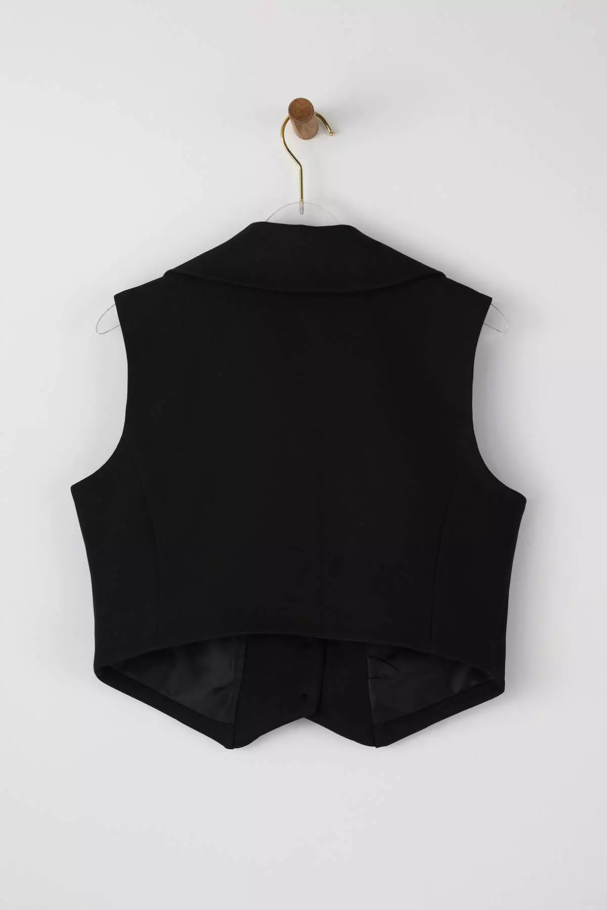 Black Crop Button Jacket Collar Vest