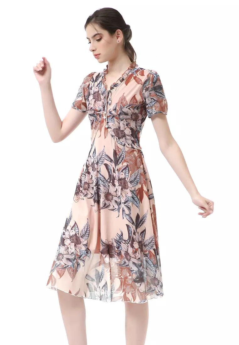 Rachel Dress Lengan Pendek Wanita Leaf Motive Material Cotton ORIGINAL - Multicolor