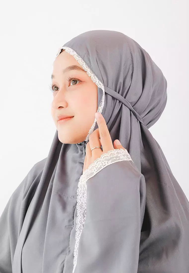 Cotton Bee - Mukena Dewasa List Renda - Grey
