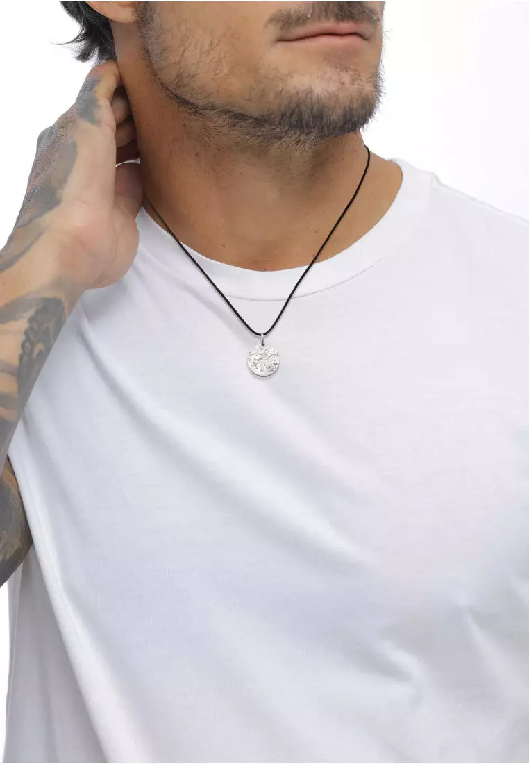 EXCLUSIVE Kalung Perhiasan Perak 925 Pria Nylon Black Plate Pendant