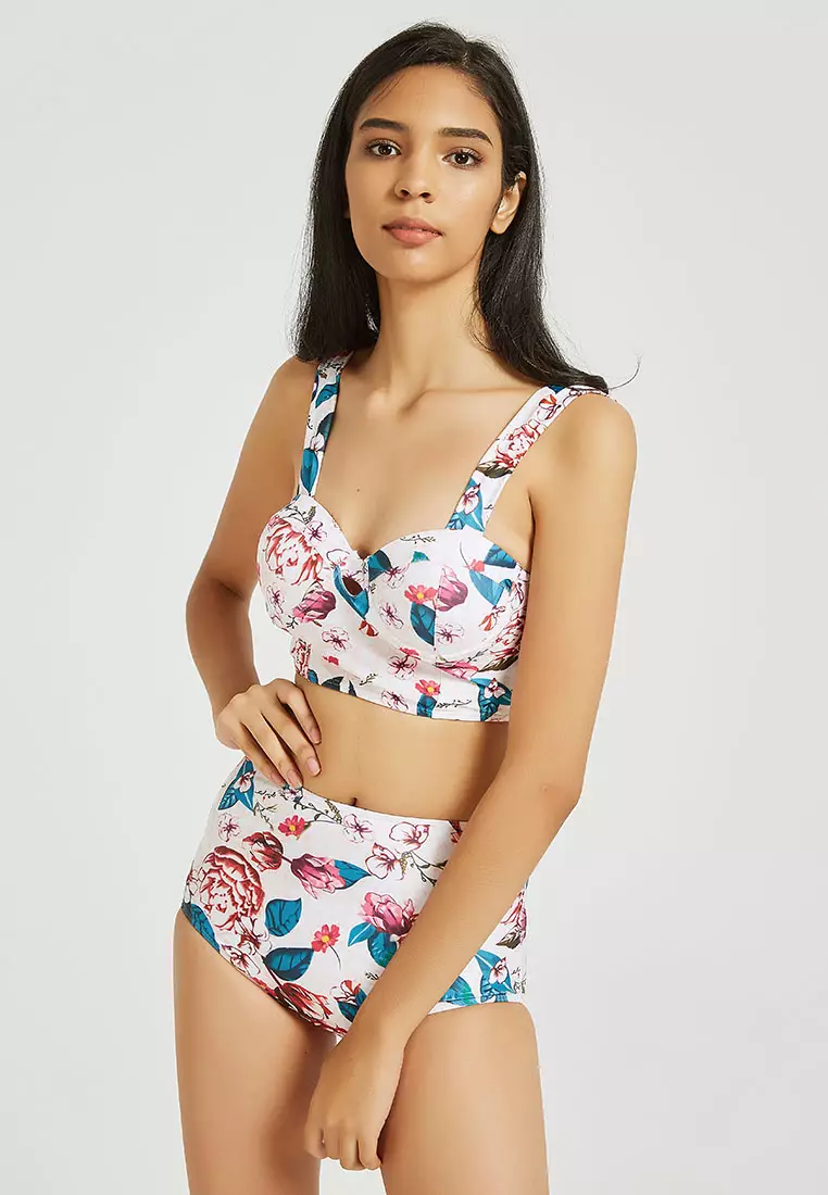 Buy Shapes and Curves Floral Bikini High Waist Swimwear Two Piece