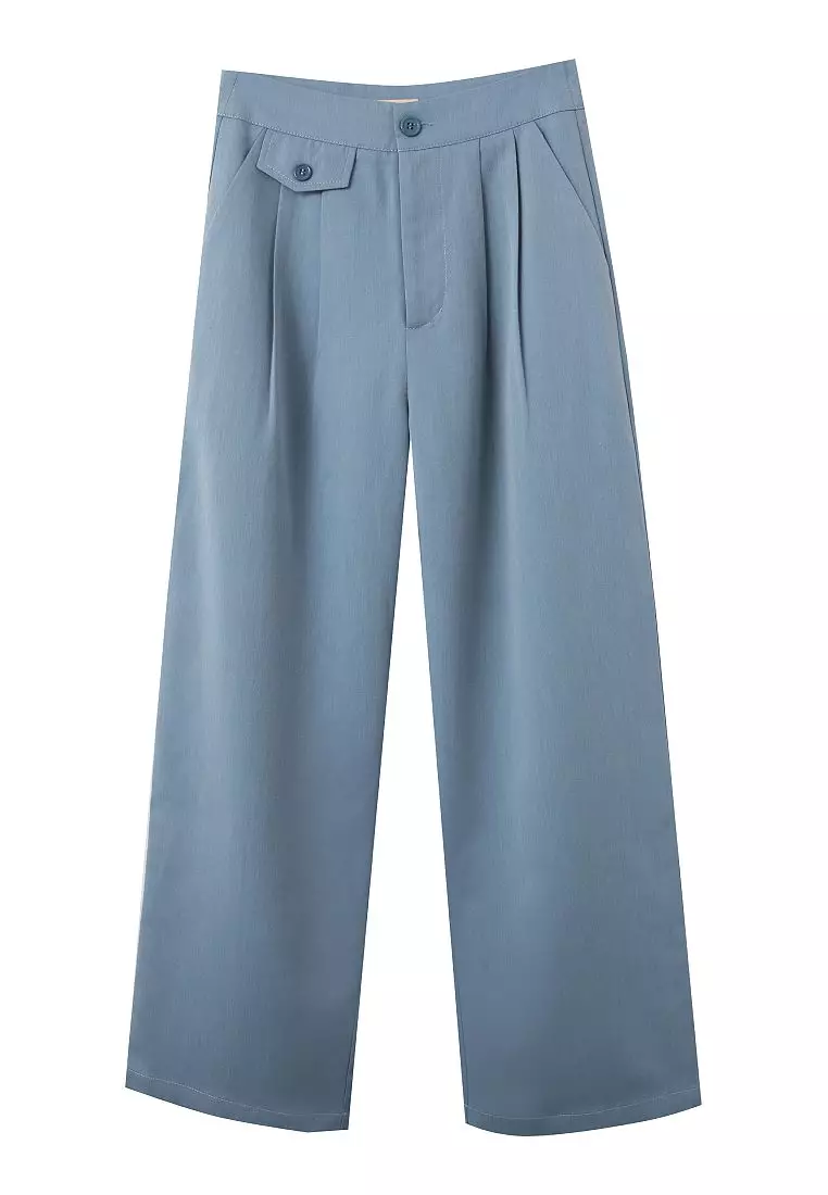 造型口袋打褶直筒西裝褲《BA6851》