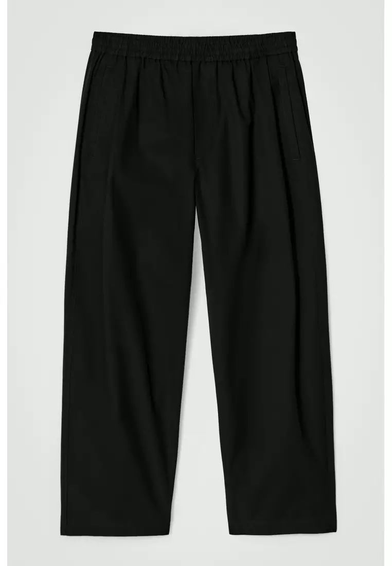 CROPPED ELASTICATED RELAXED-FIT WIDE-LEG TROUSERS