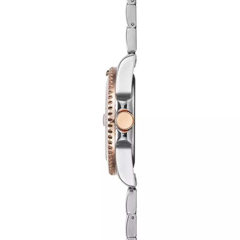 Jam Tangan Pria Strand S727GDZWSH Men Bondi Cherrywood Silver Dial Dual Tone Stainless Steel Strap