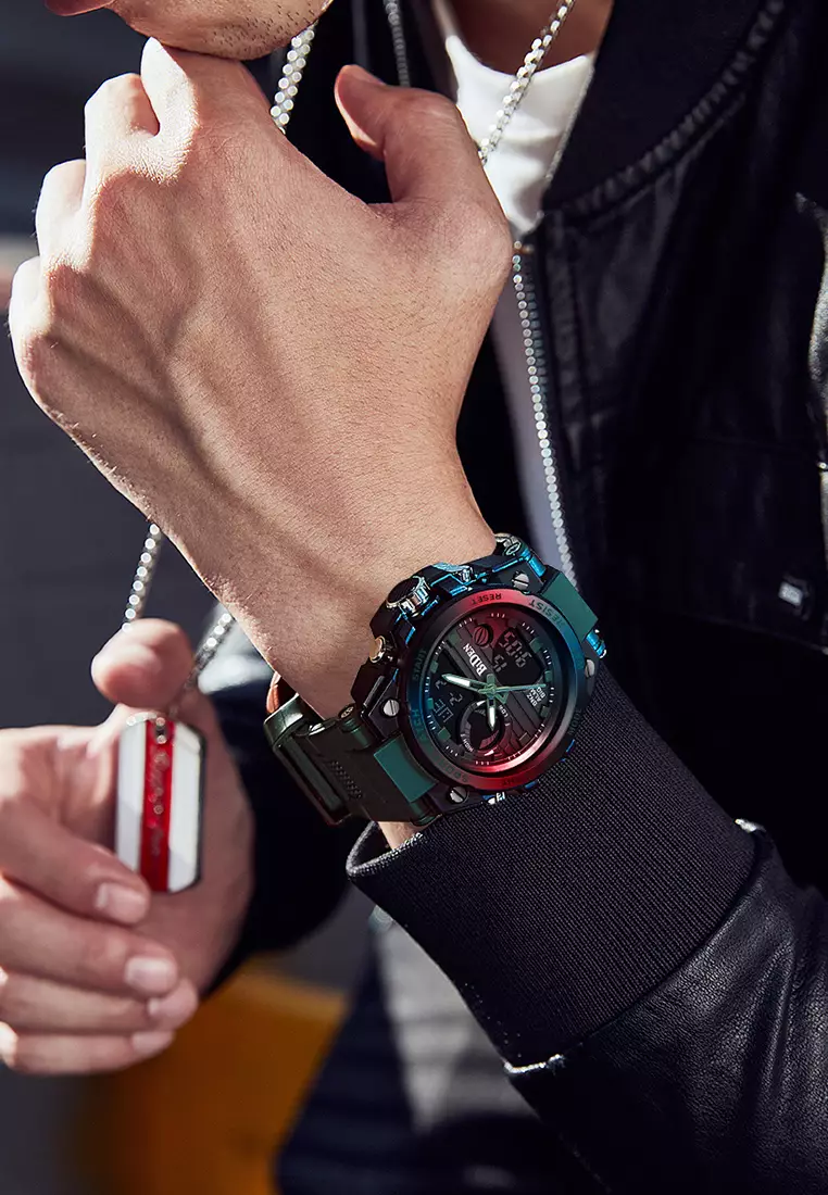 Jam Tangan Pria Digital&Analog Olahraga Militer Pria Tali Silikon Tahan Air Luminous Jam Tangan Cowok Original hijau