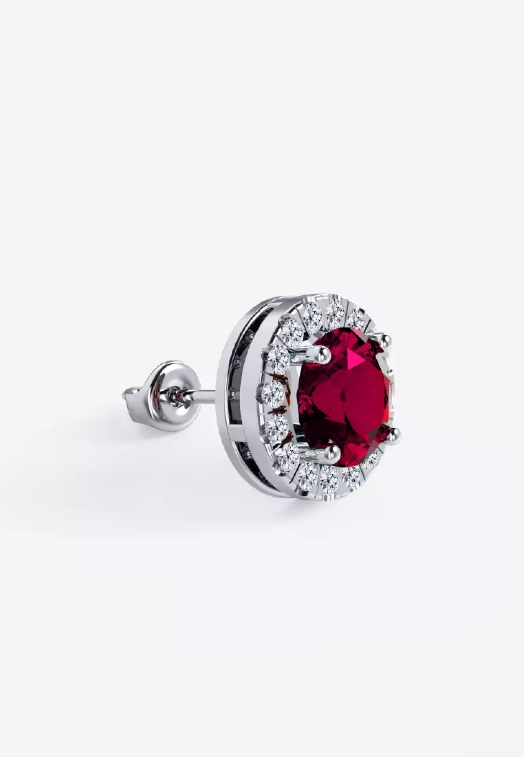 Vinstella Classic Halo Stud Earrings - Radiant Ruby