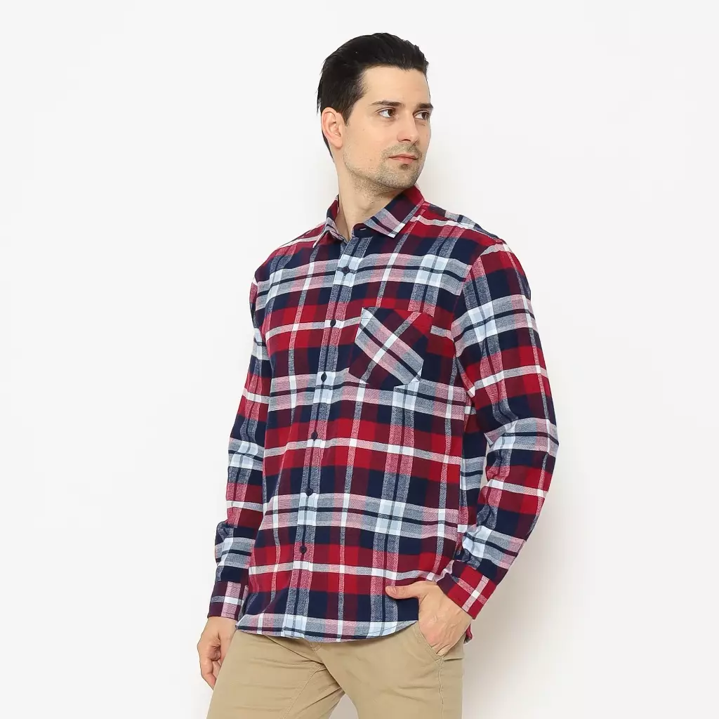 AMK Kemeja Pria Flannel Lengan Panjang SHF KENZO L/S Maroon