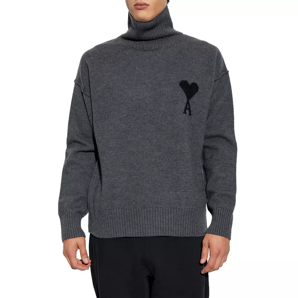 Black Ami De Coeur Inside Out Seams Highneck Sweatshirt Heart Grey