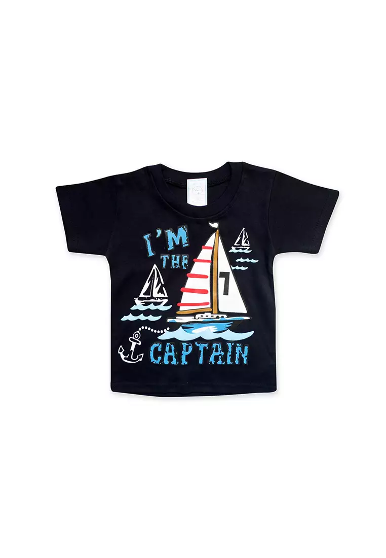 Skabe Pakaian Bayi Anak Laki Laki Baju Atasan Oblong Lengan Pendek Motif  I'm The Captain Setelan Celana Kaos Full Print All Size Warna Tua Usia 6 Bulan Hingga 12 Bulan 3009
