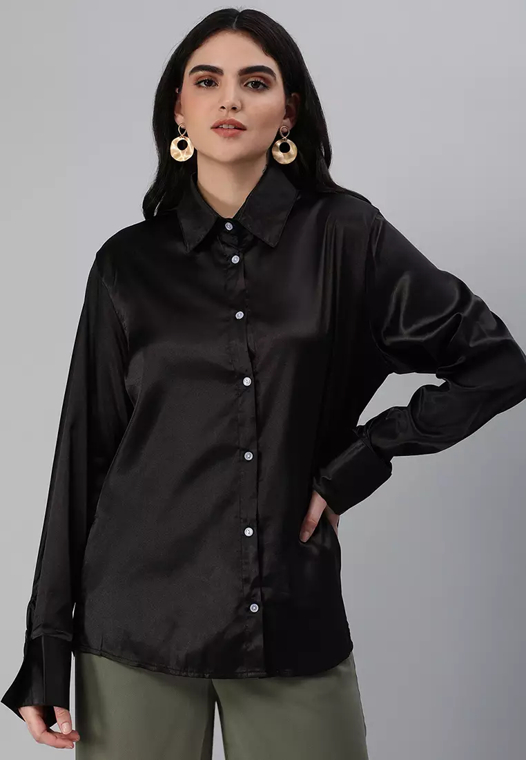 Buy London Rag Black Long Sleeve Satin Shirt Blouse 2024 Online