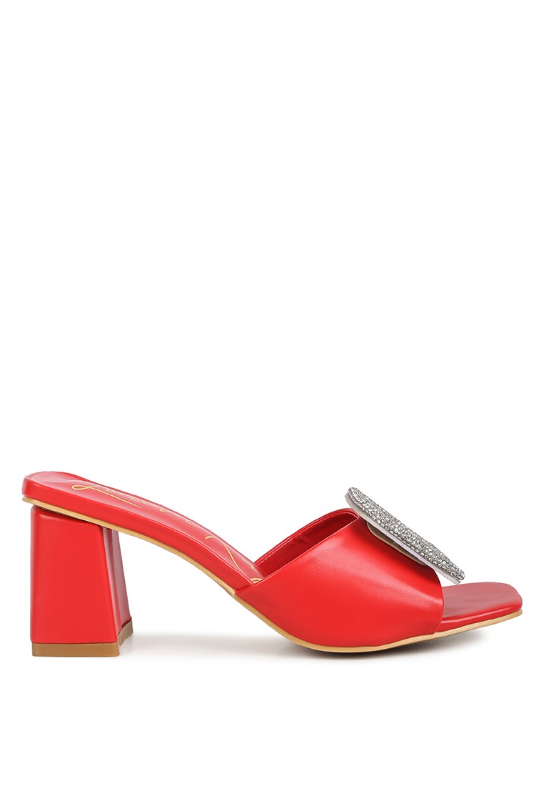 Red Rhinestone Embellished Slip on Sandals