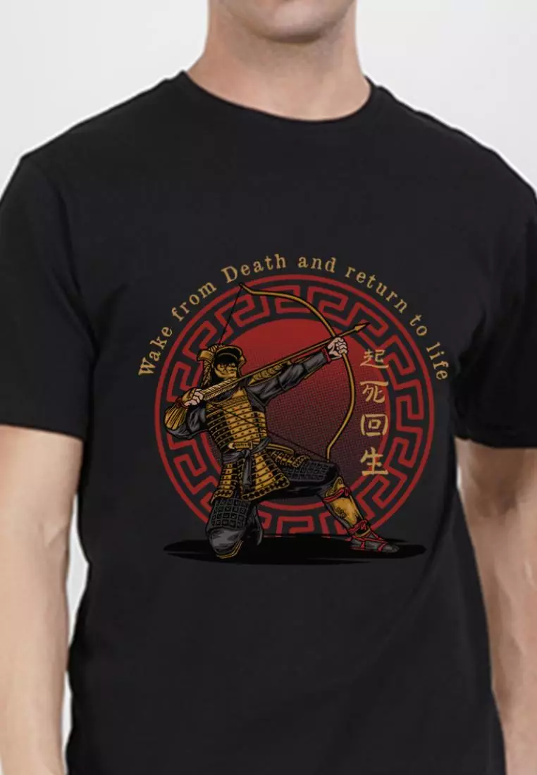 Wake From Death Samurai Graphic Black Relaxed Fit Short Sleeve Cotton Tee/Tshirt