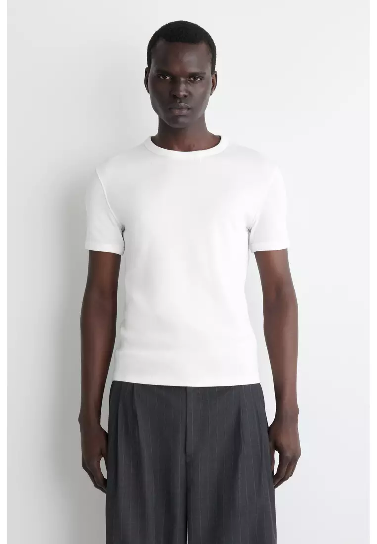 AT LAST&CO RIB KNIT TEE ホワイト S シンピンミシヨウ アットラスト