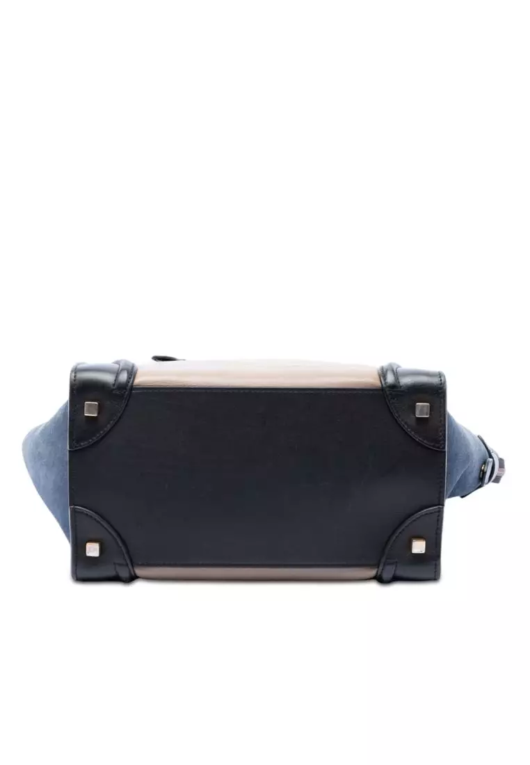 Pre-Loved Celine Mini Tricolor Calfskin And Suede Luggage Tote