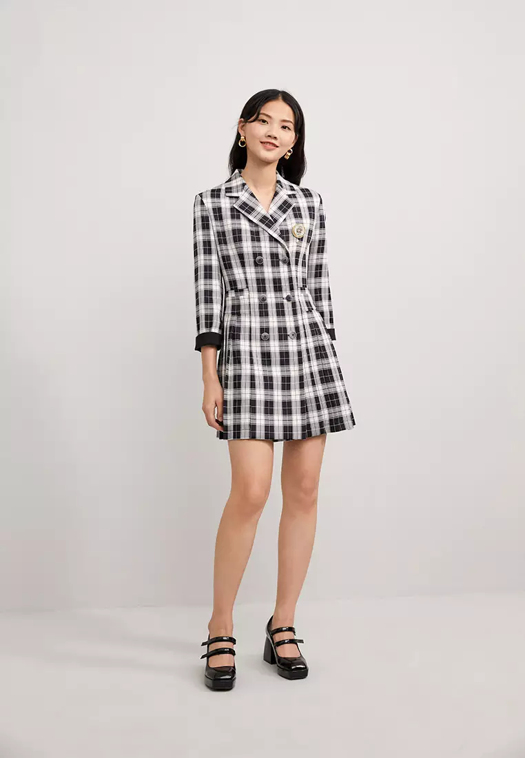Black and white top checkered mini dress