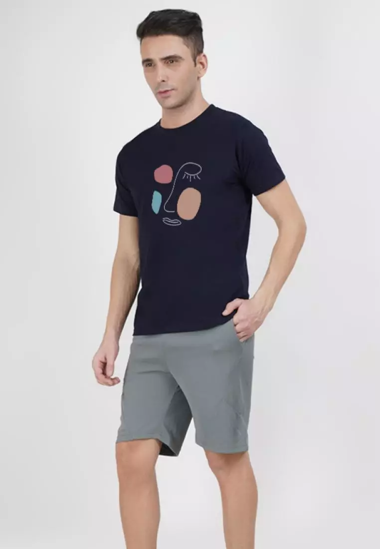 Vibrant  Graphic Navy Blue Cotton Short Sleeve Essential T-Shirt