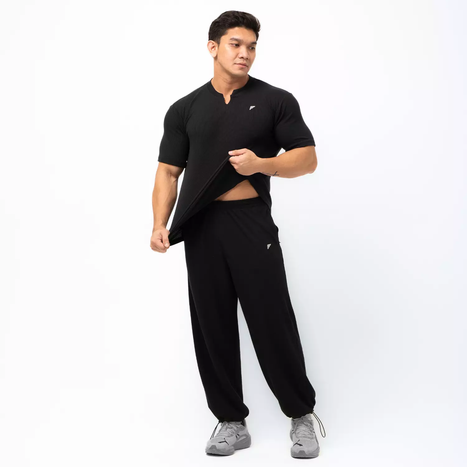 Cotton Rib V Neck Shirts Black