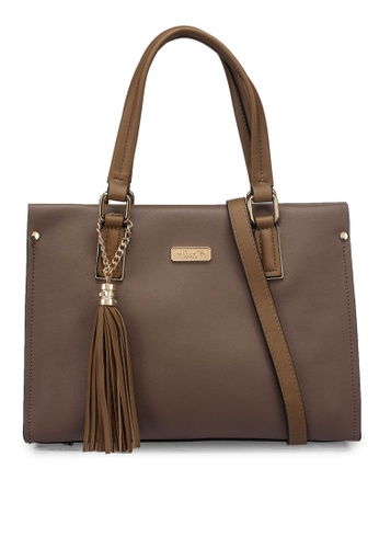 Unisa brown Faux Leather Colour Block Top Handle Bag A4661AC217BB52GS_1