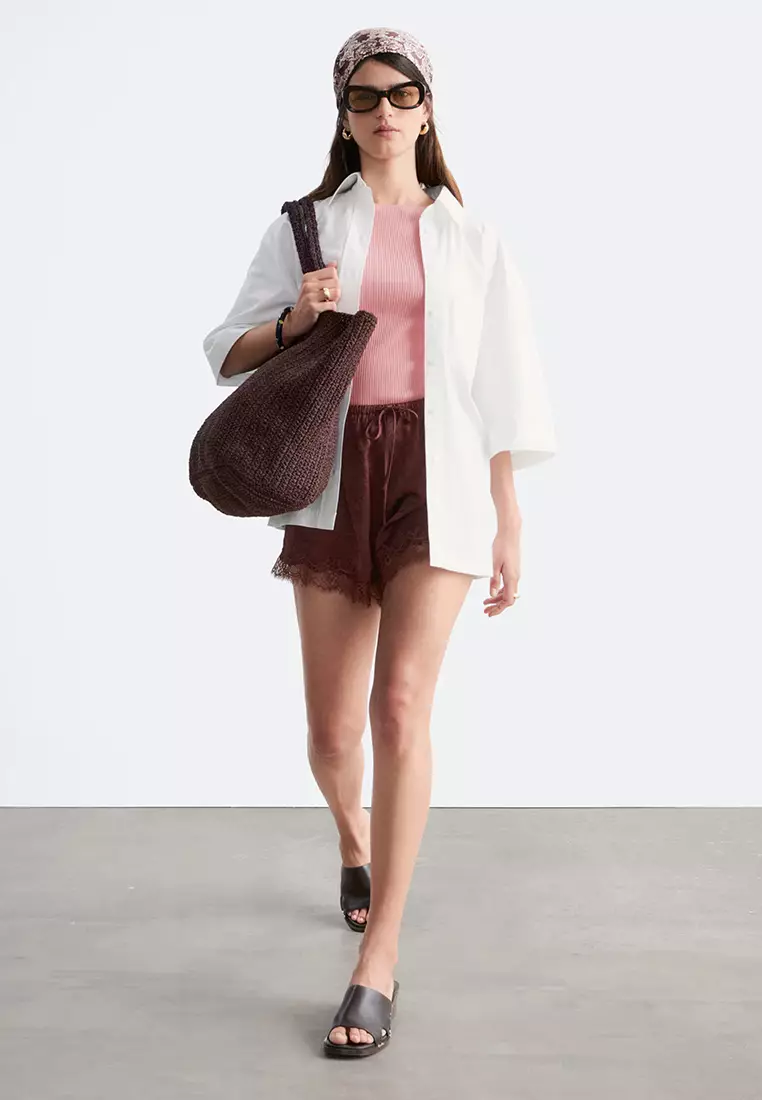 Lace-Panel Jacquard Mini Shorts