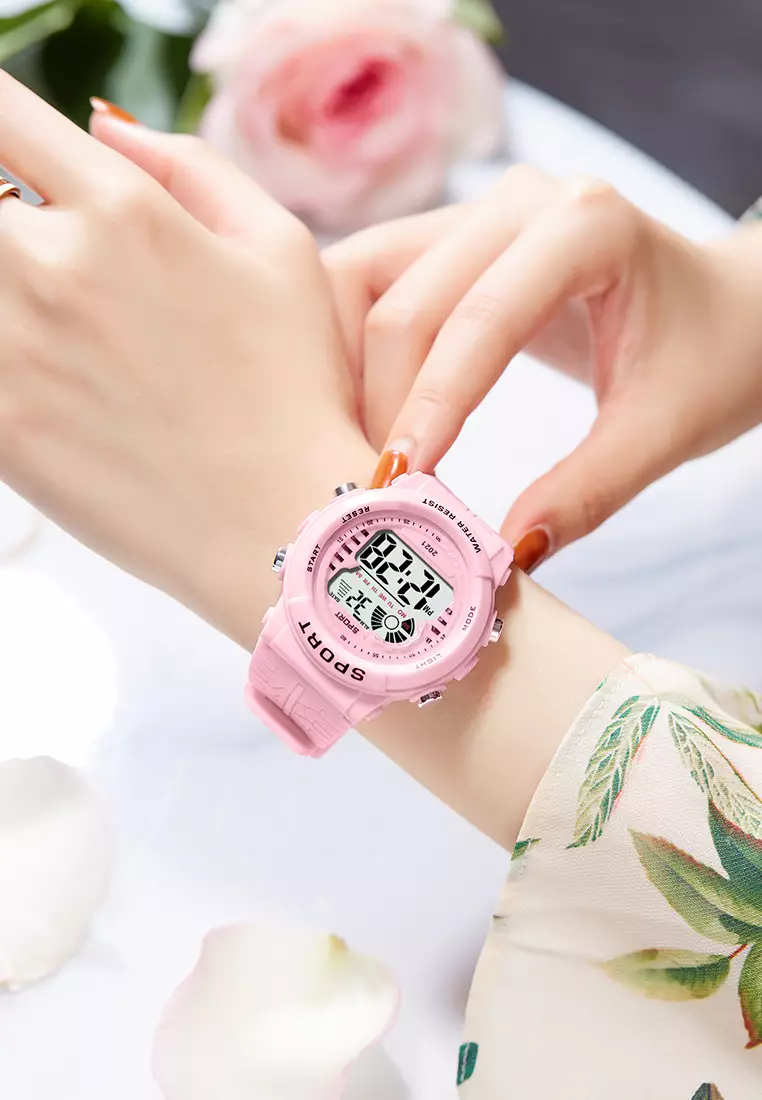Jam Tangan Wanita Digital Tali Silikon Jam Murid Olahraga Mode Jam Tangan Wantia pink