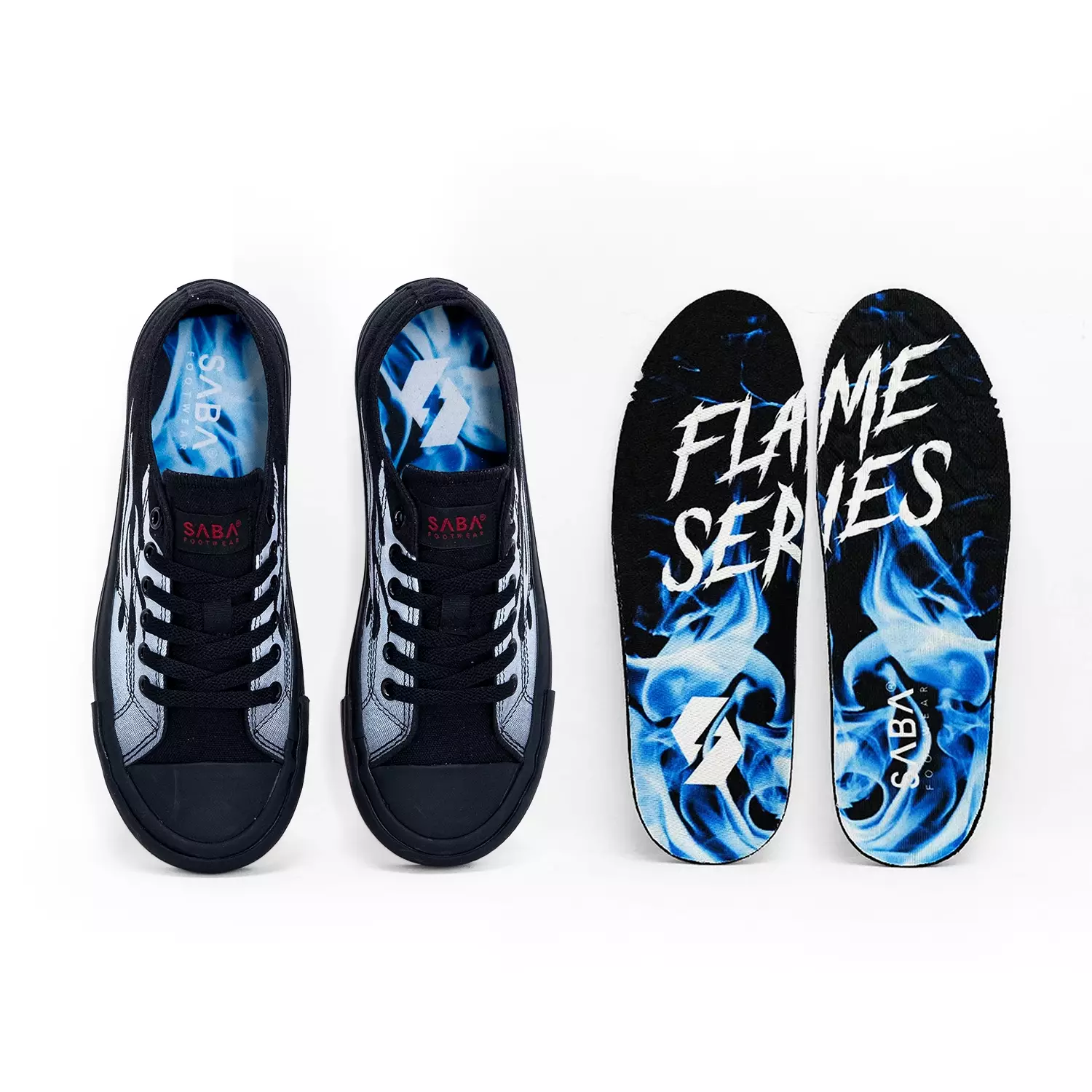 SABA Vintage White Flame All Black - Sepatu Sneakers Casual Pria Wanita