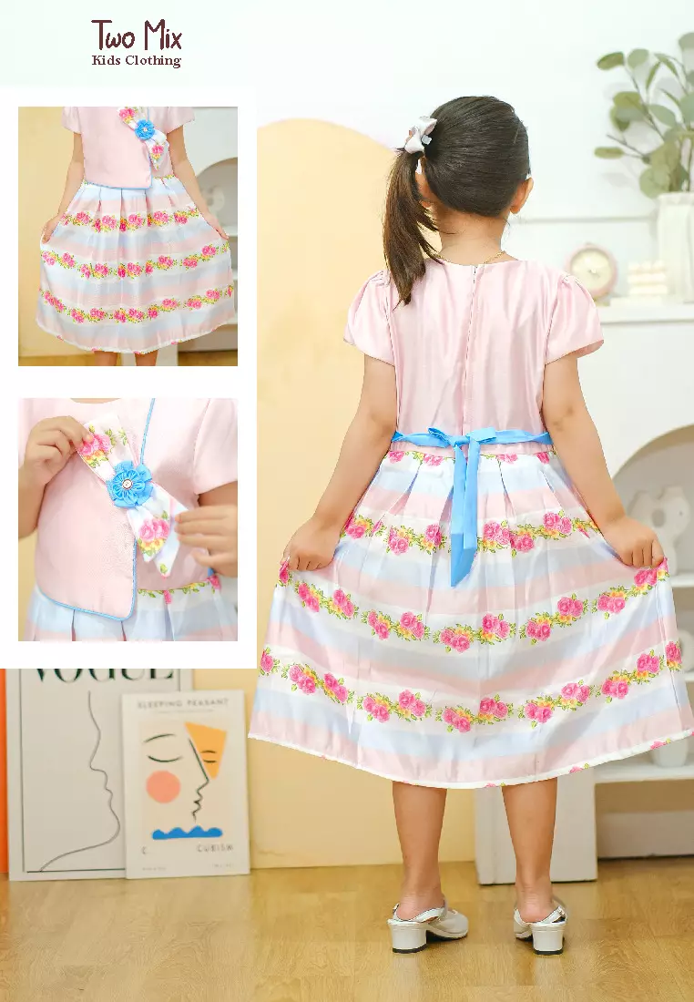 Two Mix Baju Anak Perempuan Fashion - Dress Anak Wanita Bahan Kain Satin Usia 1-12 Tahun 4276