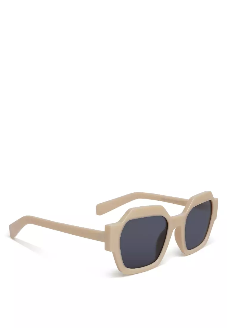 Bevel Frame Square Sunglasses in Cream