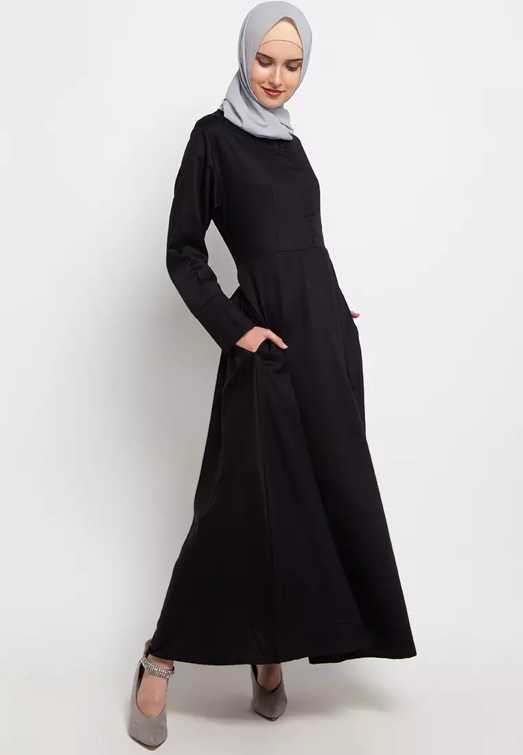 JV Hasanah Delisha Cotton Dress Black | Gamis Katun Toyobo Pita Ikat