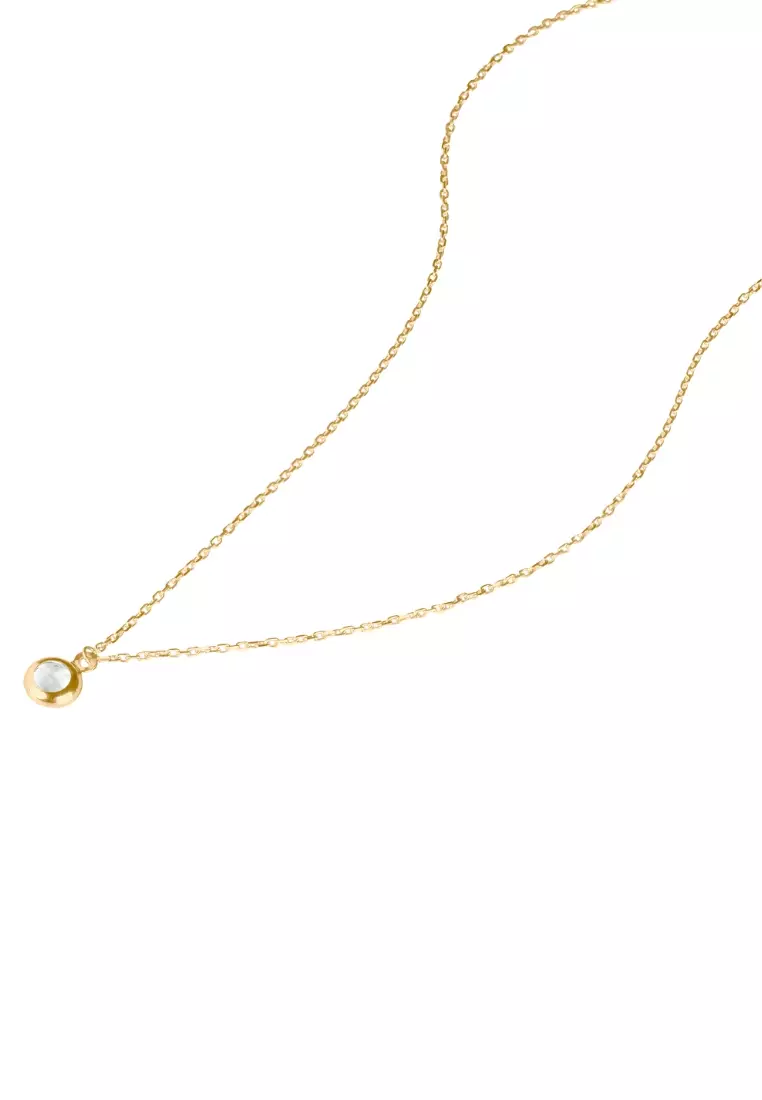 Birthstone Sphere Necklace White Quartz 14k Gold