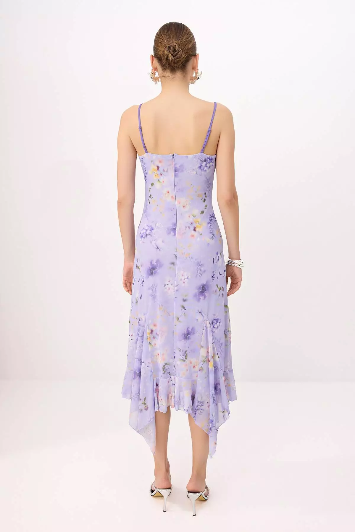 Lilac Floral Knitted Tulle Maxi Lined Stylish/Evening Dress With Tie Detail Tprss24El133