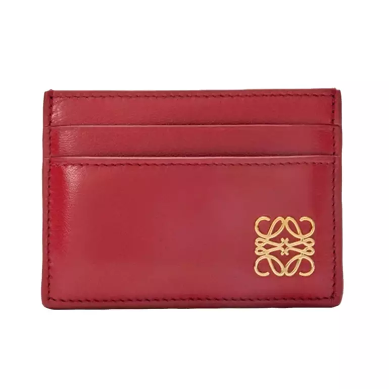 Puffer Anagram Plain Card Holder In Shiny Nappa Calfskin Burnt Red