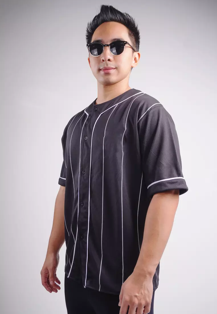 MTO06 Kaos Baseball Polos Bergaris Hitam