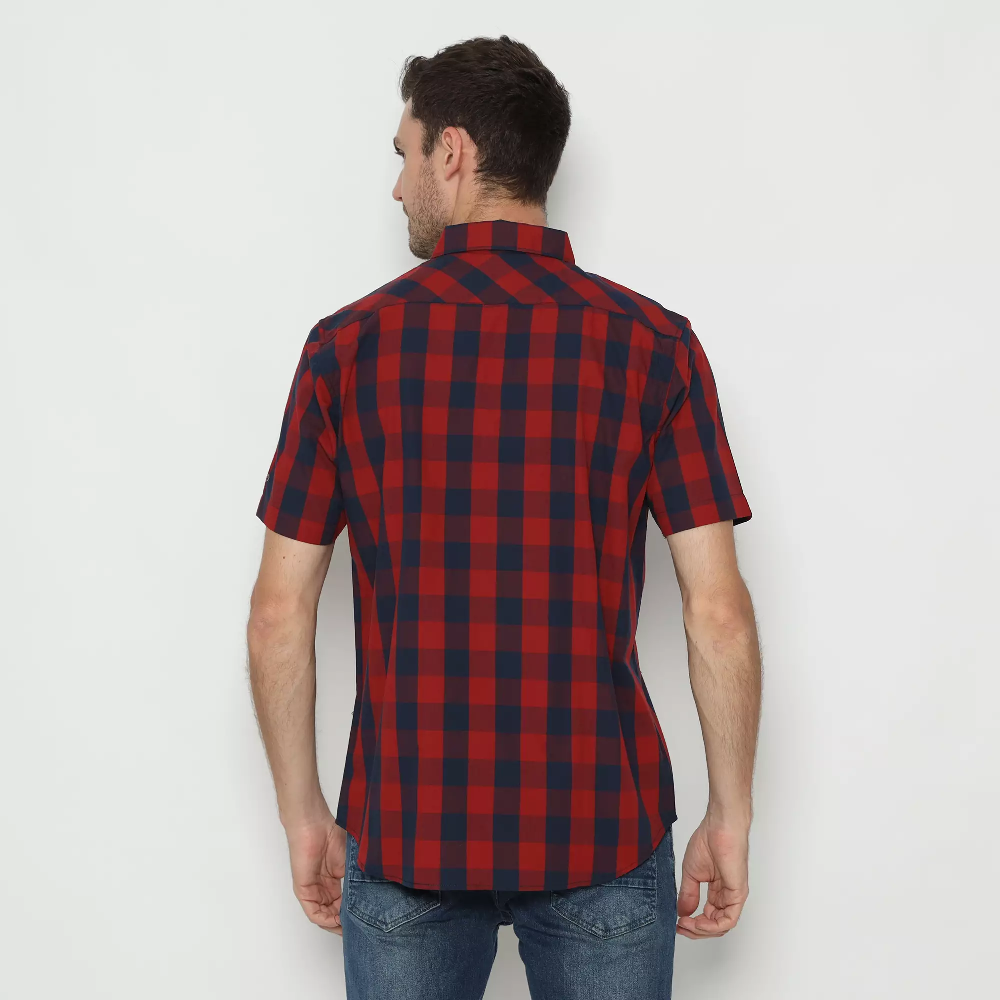 Platini Kemeja Motif Kotak Pria Lengan Pendek Katun RED 71008