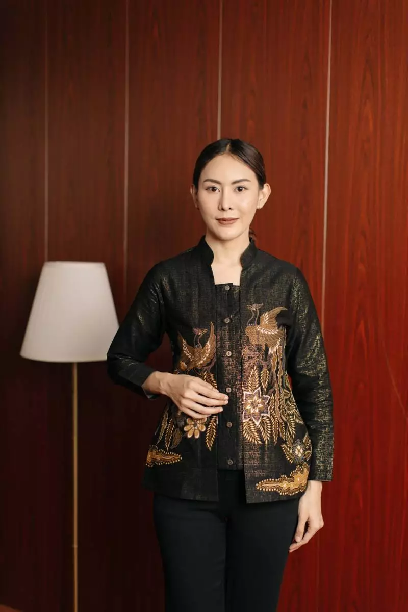 Kalyna Black Blouse Wanita  Foil